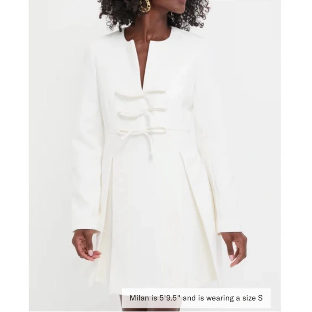 TUCKERNUCK White Crepe Blair Bow Coat Dress - Picture 2 of 11